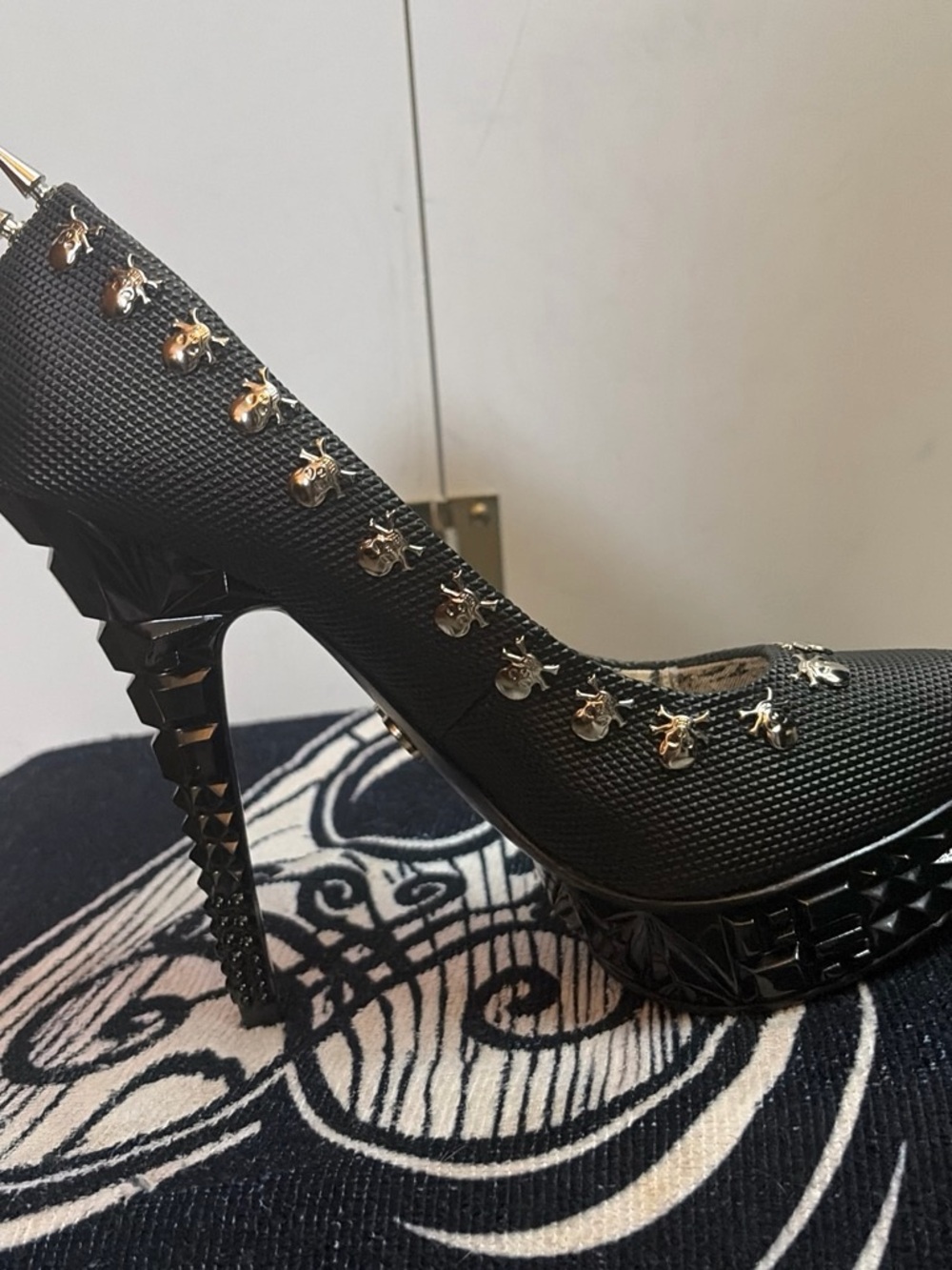 Rachel Zoe Black Platform Pumps with Silver Spike and Stud Accents - Picture 3 of 5